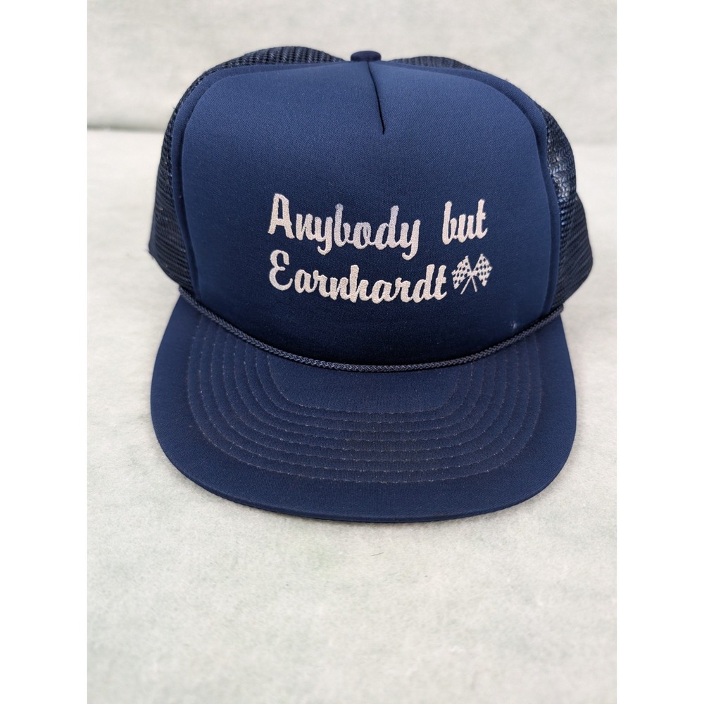 VTG 1980s "Anybody But Earnhardt" Snapback Hat NASCAR Blue Cap. Dale Earnhardt